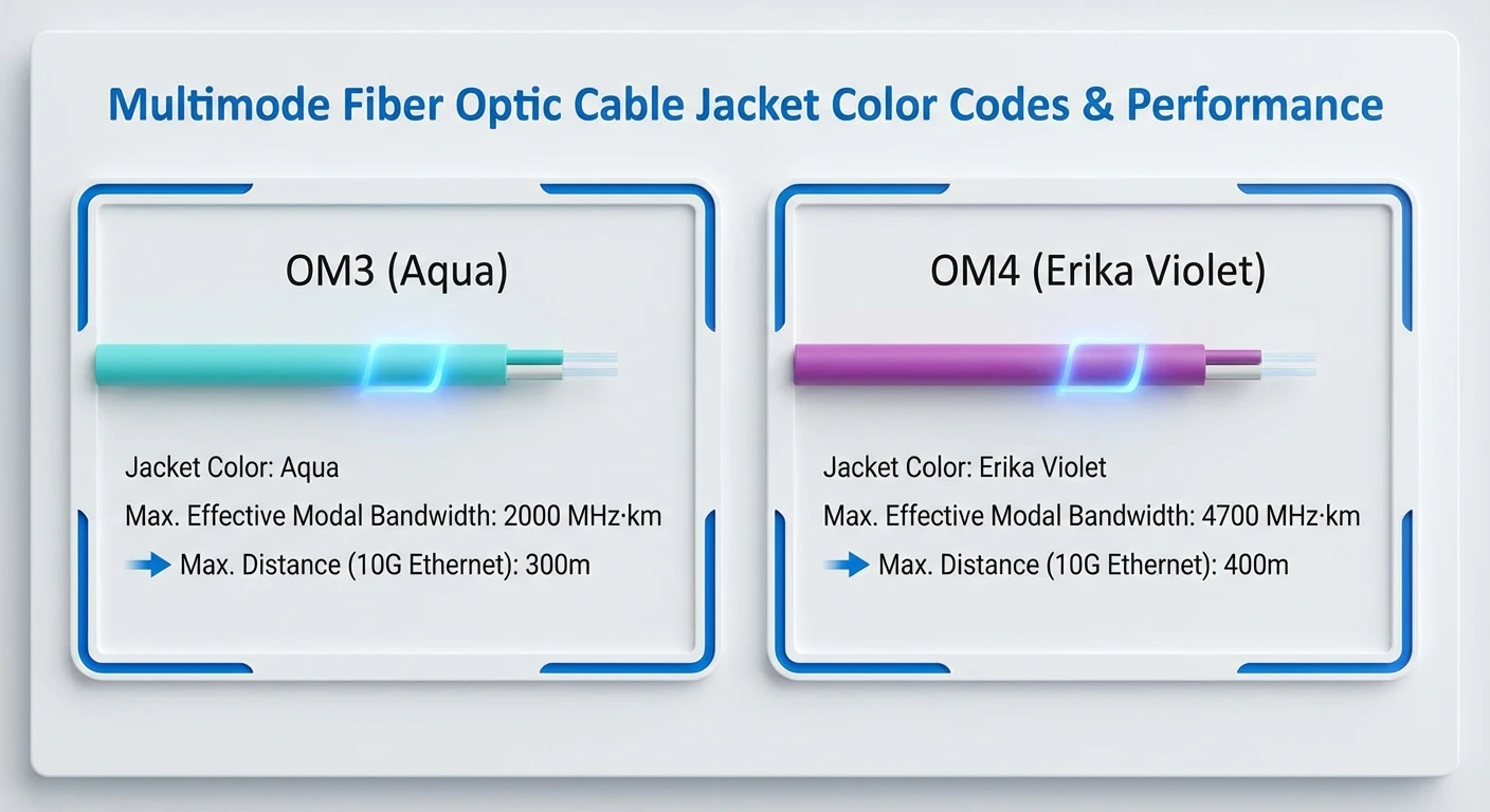 OM3 vs OM4 fiber optic jacket color codes OM3 vs OM4 fiber optic jacket color codes